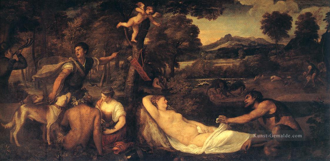Jupiter und Anthiope Pardo Venus Tizians Ölgemälde